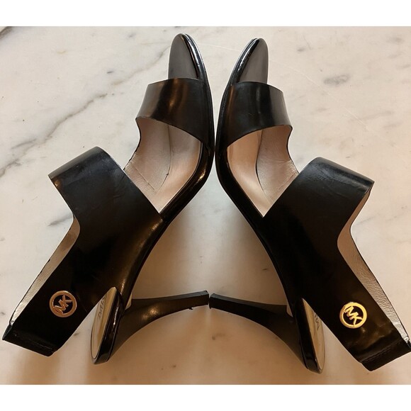 Michael Kors Shoes MK Rochelle Open Toe Black Paten Sling Back Heels Sz 6M - Picture 5 of 8